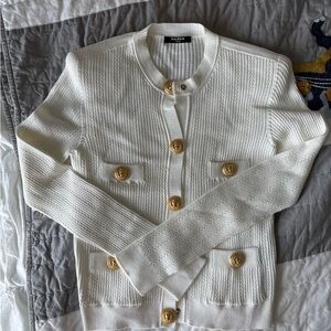 Balmain White Sweater with Gold Buttons